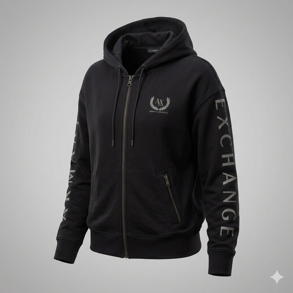 Armani Exchange Womens Black Glitter Logo Full Zip Hoodie XS A31 1643